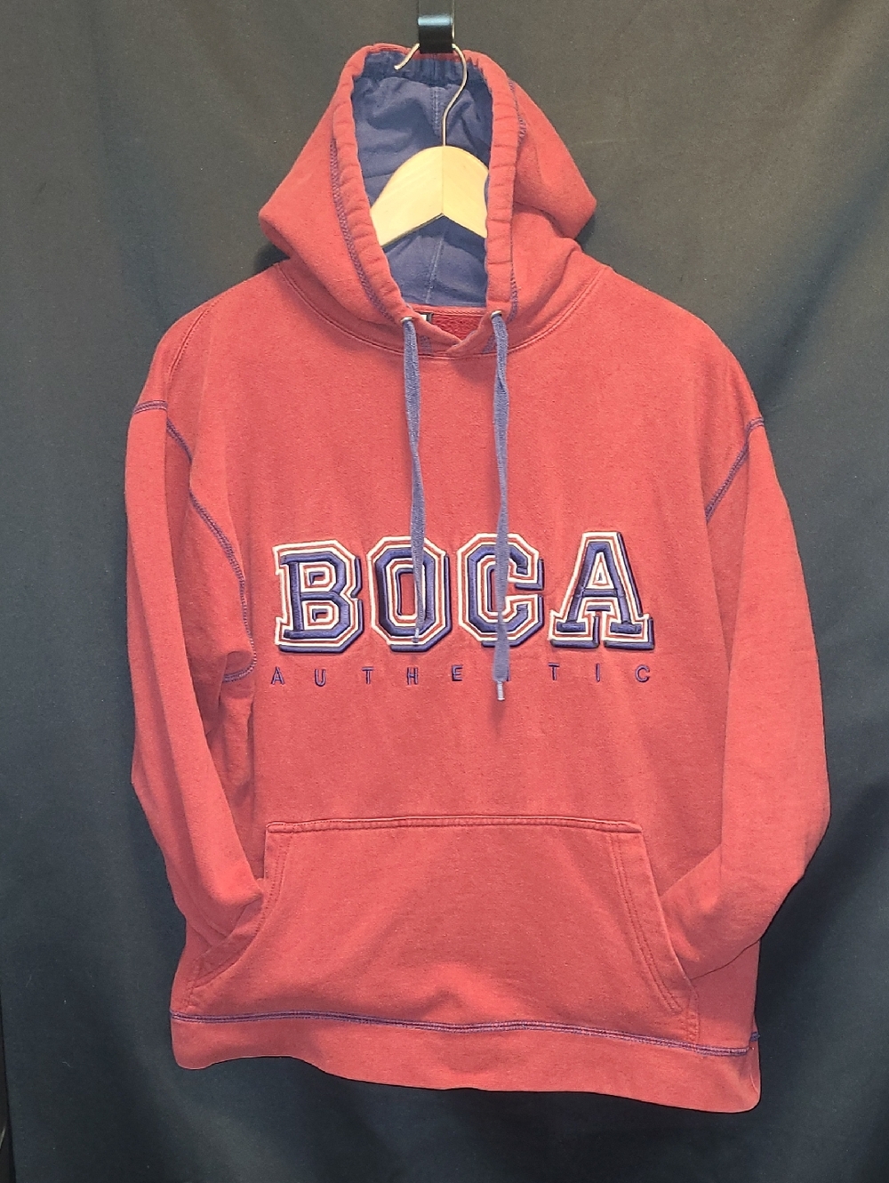 VINTAGE 90'S BOCA HOODIE Red  With Blue And White Embroidery